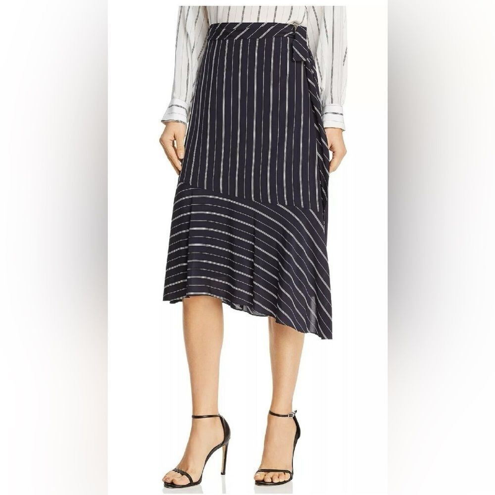 NWT JOIE Womens Stripe LUNDYN Midnight Skirt Career Flowy Navy Sz 2